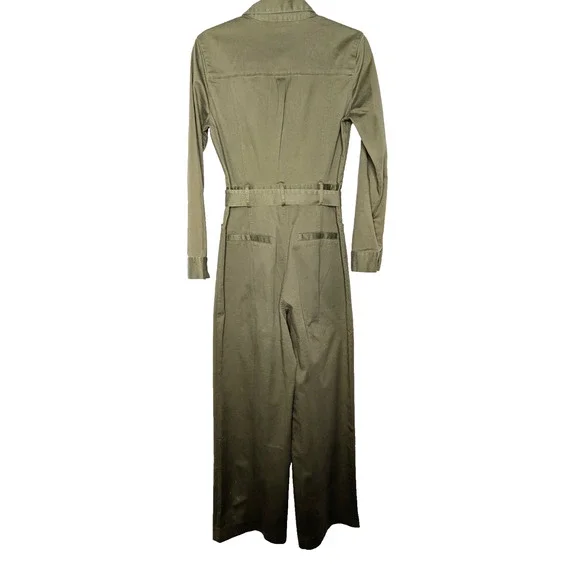Jason Wu Army Green Utility Cargo Wide Leg High Rise Belted Cotton‎ Jumpsuit SML - Picture 7 of 11